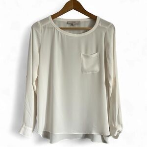 LOFT Cream Blouse with Pocket Detail